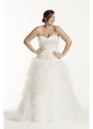 Strapless empire waist wedding dress with a. Ruffled Tulle Drop Waist Plus Size Wedding Dress David S Bridal