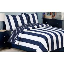 Navy blue is a highly sophisticated color that would fit a bedroom? Cozy Line Sailor Popeye Bedding Quilt Set Nautical Navy Blue White Star Striped Pattern Printed 100 Cotton Reversible Coverlet Bedspread For Kids Boy Sailor Star Twin 2 Piece Walmart Com Walmart Com