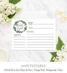 Rustic Wreath Recipe Cards Printable Recipe Template Rustic Etsy Bridal Shower Menu Diy Bridal Shower Gifts Rustic Recipe Cards