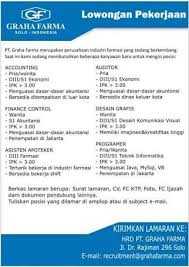 Lowongan Kerja Lampung Lowongan Kerja Pt Graha Farma Indonesia Lampung