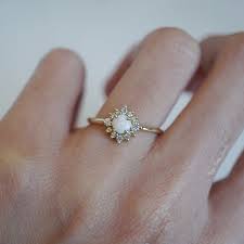 14k Australian Opal Flower Ring Wedding Rings Vintage Cool Wedding Rings Unique Engagement Rings