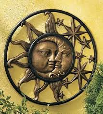 Handcrafted Weather Sturdy Aluminum Sun Moon Face Wall Sculpture By Wind Weather 20 Inches Moon Stars Art Sun Art Moon Art