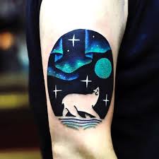 Polar Bear Night Tattoo Idea Bear Tattoo Designs Northern Lights Tattoo Bear Tattoos