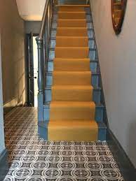 Mustard Colour Stair Runner With Stairs Painted In Farrow Ball Downpipe Painted Stairs Stair Runner Hallway Carpet Runners