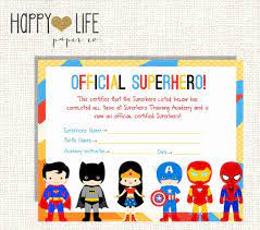 Free Printable Superhero Certificates Fresh Superhero Training Camp Game Printable By Myhappy Superhero Party Invitations Superhero Party Games Superhero Party
