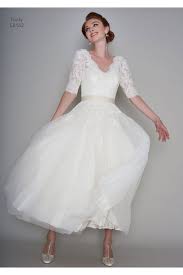 Loulou Bridal Trudy Vintage Calf Ankle Length Wedding Gown With Sleeves In 2020 Tea Length Wedding Dress Vintage Wedding Dresses 50s Ankle Length Wedding Dress