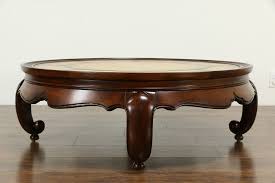 36 long x 18 wide x 17 high. Sold Round Vintage Cherry Coffee Table Tooled Leather Top 33317 Harp Gallery Antiques Furniture