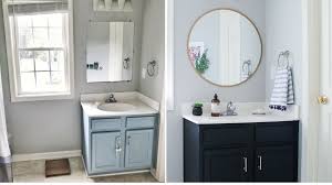 Navy blue painted oak in frame cabinets blue bathroom. The Best 20 Diy Navy Blue Gold Painted Vanity Bathroom Makeover