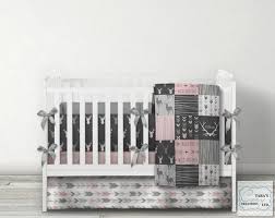 Deer and antler crib sheet. Girl Nursery Set Designer Crib Set Pink Deer Nursery Etsy