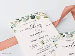 Boho Greenery Wedding Invitation Template Set Printable Etsy Etsy Wedding Invitations Wedding Invitation Templates Modern Wedding Invitation Wording