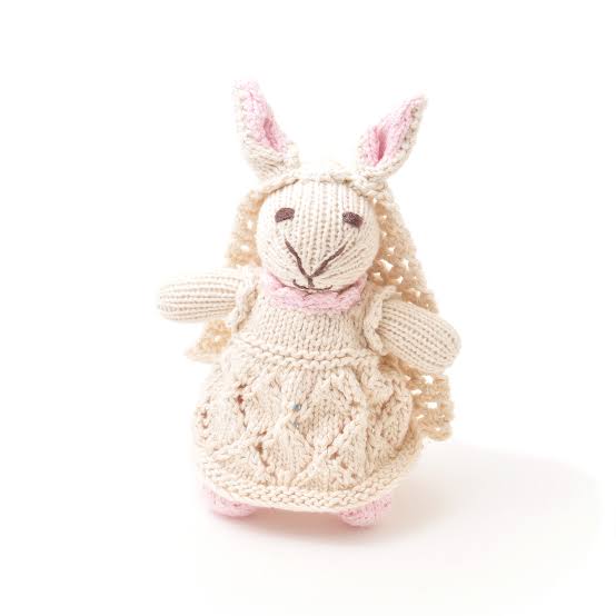 ChunkiChilli Rabbit Bride Soft Toy Hand Knitted in Organic Cotton - ChunkiChilli