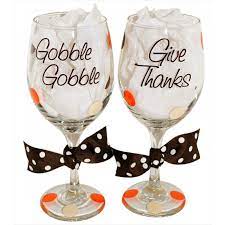 Hand painted holiday wine glasses and stemless wine glasses and personalized gifts. Thanksgiving Wine Glasses