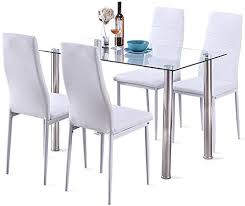 Chair seat height describes the measure from the floor to the top of the this is because chairs are most often paired with these most common types of tables: Amazon Com 5 Pcs Modern Tempered Glass White Dining Room Table Set With 4 High Back Faxu Leather Dinning Chairs W Can Opener Table Chair Sets
