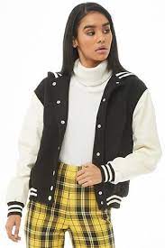 Hooded Faux Leather Sleeve Varsity Jacket Coats Jackets Women Hooded Faux Long Sleeve Pullover Sweater