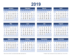 Download A Free Printable 2019 Yearly Calendar From Vertex42 Com Printable Yearly Calendar Calendar Printables Free Printable Calendar