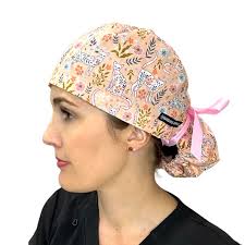 Oriental Cat Ponytail Surgical Scrub Caps for Long Hair, Optional Satin  Lining. Veterinary Scrub Hat for Women. Animal Ponytail Scrub Cap.