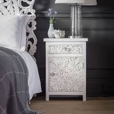 Modern chic white wood bedside table cabinet storage bedroom two layer diy #. Atika White Carved Bedside Cabinet Atkin And Thyme