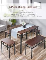These modern seating solutions come in a variety of designs, materials and colors. Buy Kealive Dining Table Set Kitchen Table With Bench 5 Pieces Modern Wood Table Top 2 Benches And 2 Stools Kitchen Dining Room Furniture Set 43 3 L X 27 6 W X 29 5 H Metal Frame