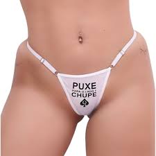 Calcinha Fio Dental - Puxe para o lado e chupe - Branca com gargantilha -  Melhora o Preço