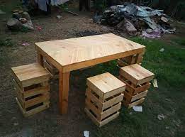 Pemakaian kayu palet sebagai perabotan dan ornamen dekorasi merupakan salah satu meja kopi yang penuh gaya. Set Meja Makan Kayu Pallet Zs Tukang Kayu Pallet Facebook