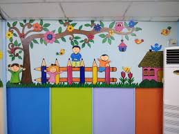 Hello friends, here is a simple diy wall decor idea using thermocol plates,acrylic colours ,brush and masking tape.you can easily makeover the wall on a budg. School Outer Wall Decoration Novocom Top