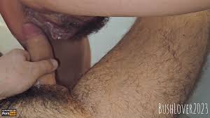 rubbing hairy wet pussy with my cock
