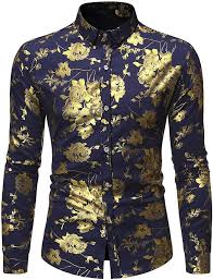Hop Mens Rose Print Shirt Luxury Gold Design Long Sleeve Slim Fit Button Down Shirts Hopm375 Navy S In 2020 Printed Shirts Long Sleeve Shirts Create T Shirt Design
