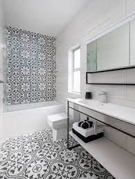 Bathrooms remodel bathroom design spanish home decor bathroom tile designs black clawfoot tub bathroom style bathroom the interior design of the perfect bathroom that would calm you down in the evening and give you an energy boost in the morning is not an easy task. Black And White Bathroom Design With Spanish Tiles And Open Vanity Modern Badezimmer Vancouver Von Dimora Interiors Houzz