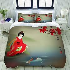 Housse de couette grise housse de couette 220x240 housse de couette 200x200 parure de lit 220x240 bonne nouvelle ! Youmeisu Parure De Lit Avec Housse De Couette En Microfibregeisha Japonaise Regime Sacre Koi Carps Au Moment De L Autom Parure De Lit Housse De Couette Couette
