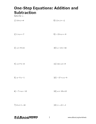 Image Result For Solving Addition And Subtraction Equations Worksheets One Step Equations Two Step Equations Equations