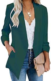 Soulomelody Women Blazers Casual Jackets 3 4 Sleeve Ruched Work Office Open Front Light Suits At Amazon Women S Clothing Store
