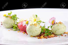 You place your dessert order, then come back to your table at intermission, where your dessert will be magically waiting for you. Fine Dining Dessert Strawberry Kiwi Ice Cream Mousse And Spices Stock Photo Picture And Royalty Free Image Image 37520593