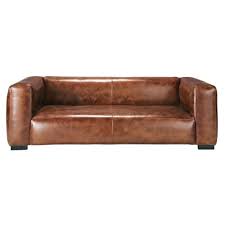 Sofa De 3 4 Plazas De Cuero Marron John Maisons Du Monde