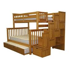 Solid Wood Stairway Twin Over Full Brazilian Pine Bunk Beds With Twin Trundle For Added Storage Or Can Be Separated Into One Twin And One F Dipan Dekorasi Anak