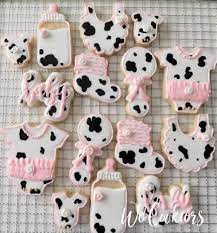 Wet On Wet Cow Print On Baby Girl Shower Cookies Cow Baby Shower Theme Cow Baby Showers Baby Shower Cakes Girl