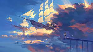 Hanyijie Sky Scenery Ship Anime Art 1080p Wallpaper Hdwallpaper Desktop Anime Scenery Wallpaper Scenery Wallpaper Anime Scenery