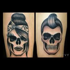 Rock N Roll Couple Tattoo Guivy Switzerland Chicano Skull Bandana Oldschool Geneve Rockabilly Barb Paar Tattoos Partner Tatowierungen Tatowierungen