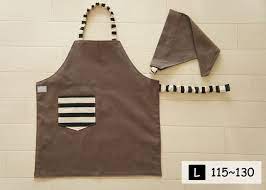 こどもエプロンｌ 120 130 三角巾セット グレージュとブラックボーダー こども エプロン エプロン 手作り エプロン 子供