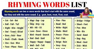 Words That Rhyme In English List Of Rhyming Words Learn 70 Useful Words That Rhyme In English With In 2020 Rhyming Words Rhyming Words List Rhyming Words Worksheets
