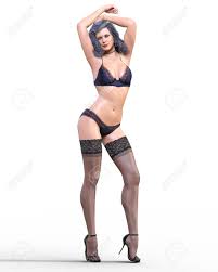 3D Beautiful Brunette Girl Black Lingerie And Stockings.Woman Studio  Photography.High Heel. Stock Photo, Picture And Royalty Free Image. Image  102308251.
