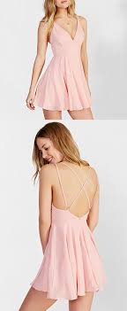 Simple A Line V Neck Backless Spaghetti Straps Chiffon Pink Short Homecoming Dresses Simple Homecoming Dresses Pink Prom Dresses Short Homecoming Dresses Short