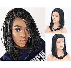 Impressive two french braids hairstyles. Party Queen Natural Color Short Hair Braided Wigs With Middle Part Synthetic Hair Realistic Short Bob Wigs For Black Women Micro Braided Lace Front Black Wigs Amazon Co Uk Beauty