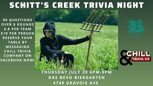Each installment of the irreverent comedy has. Schitt S Creek Trivia Night At Das Bevo