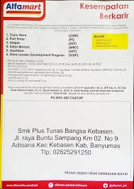 Check spelling or type a new query. Smk Plus Tunas Bangsa Kebasen Pengumuman Reqruitment Dari Alfamart Persiapkan Untuk Tes Tertulis Dan Wawancara Selengkapnya Lihat Pamflet Salam Sukses Facebook