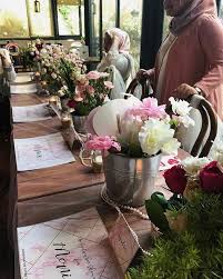 A tablecloth, chargers, dinner plates, soup bowls, salad plates, bread plates, napkins, salad forks, dinner forks, knives, soup spoons, butter knives, dessert spoons, water glasses, red wine glasses, and white wine glasses. Bridal Shower Table Setting By Shuga Design Bridestory Com