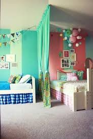 Add Curtains To Make One Room Into Two For More Privacy Shared Girls Bedroom Small Bedroom Decor Kids Shared Bedroom