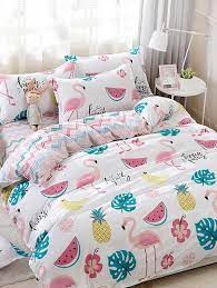 Flamingos Fruit Print Sheet Set Bed Linens Luxury Bed Linen Design Bedding Sets