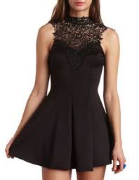 Crochet Lace Mock Neck Skater Dress Dresses Black Dress Fashion