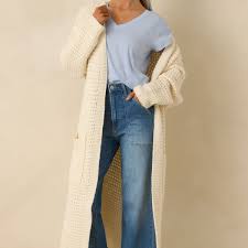 Women's Made for More Cream Knit Duster Cardigan Shirt | Color: White | Size: L | Red Dress
