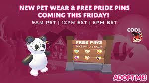 All adopt me promo codes active and valid codes note: Adopt Me On Twitter New Pet Wear And Free Pride Pins Coming This Friday 9am Pst 12pm Est 5pm Bst Search 9am Pst Local Time To Find Out